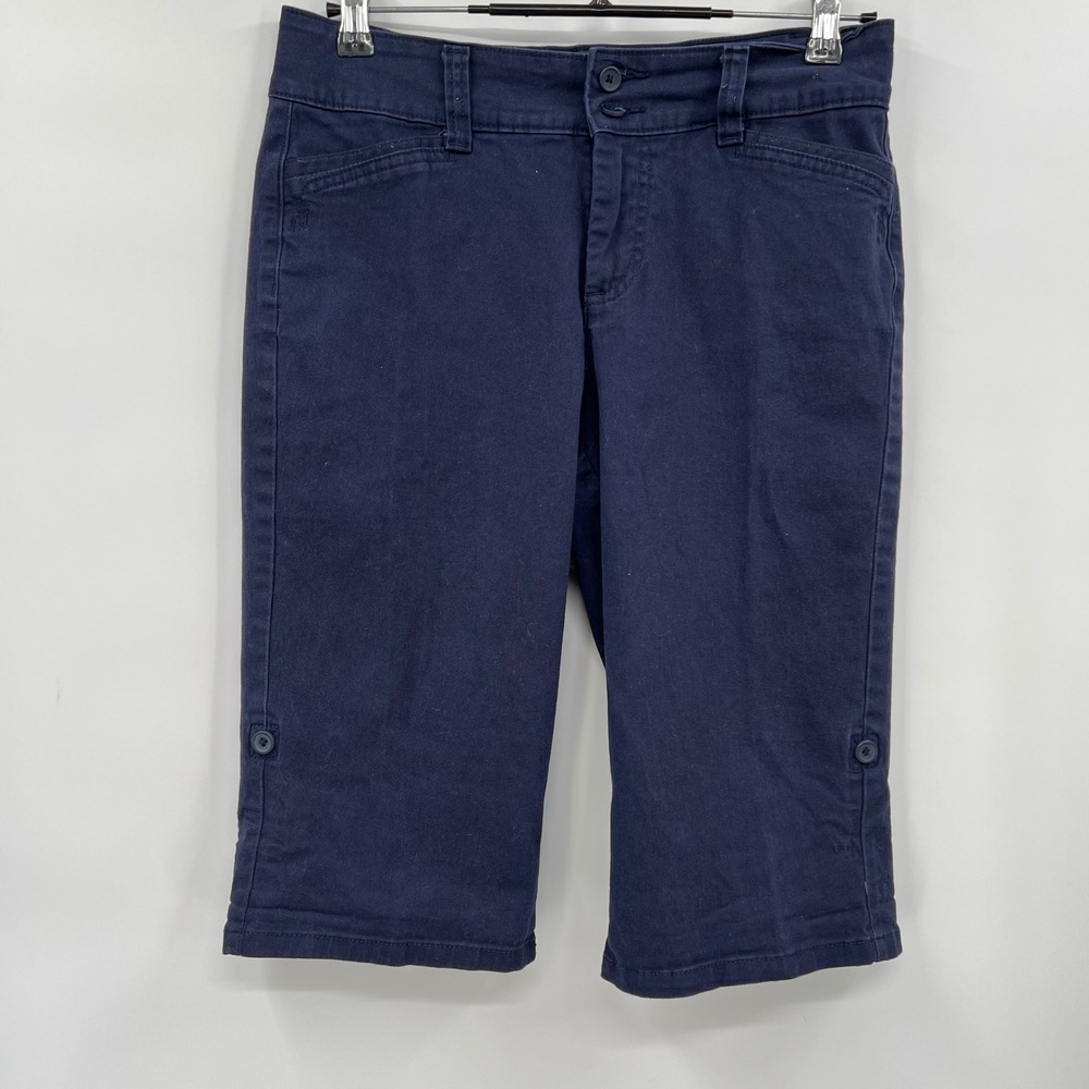 Charter Club 4 Bermuda Shorts Womens Navy Blue Cotton Stretch Side Button Detail